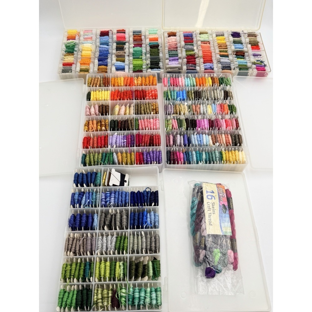 Huge Embroidery Floss Lot 5 Organizers Wound Bobbins DMC J&P Coats Variegated